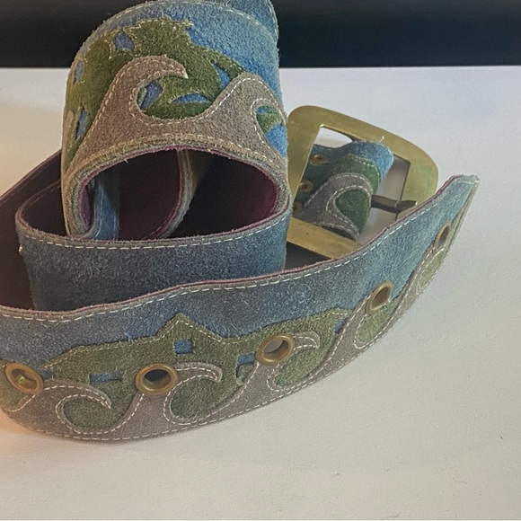 Vintage Leather Belt with Gold Buckle Nautical theme with pirate ship and waves - Picture 2 of 7